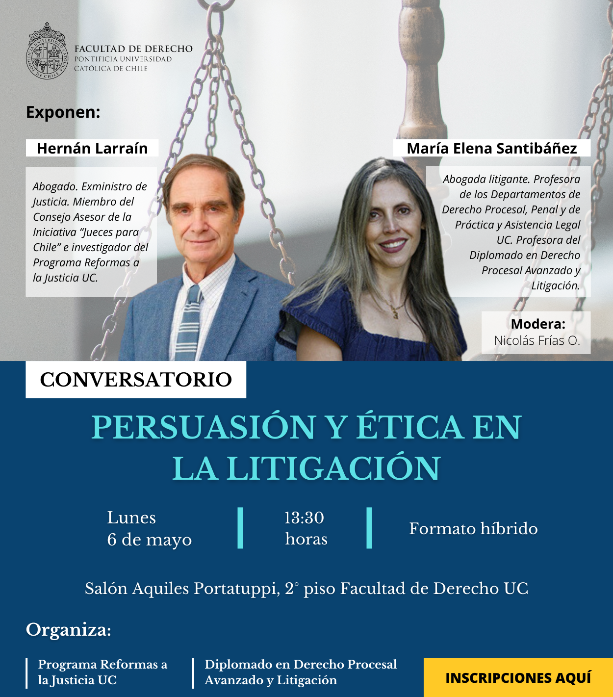 Afiche Conversatorio persuasión y ética en la litigación 1