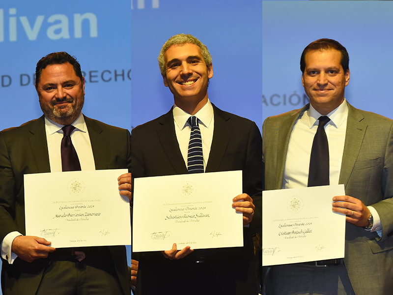 Tres profesores de Derecho UC son destacados con el Premio de Reconocimiento a la Excelencia Docente: Marcelo Barrientos, Sebastián Rioseco y Cristián Boetsch