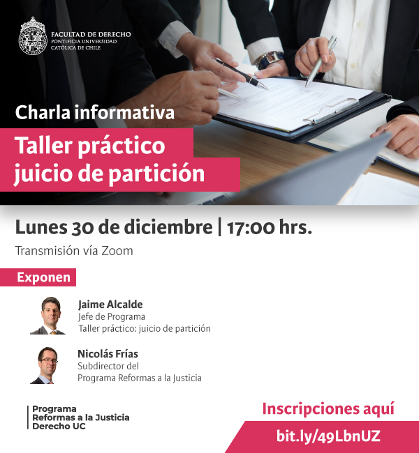 Charla informativa taller práctico juicio de partición Afiche